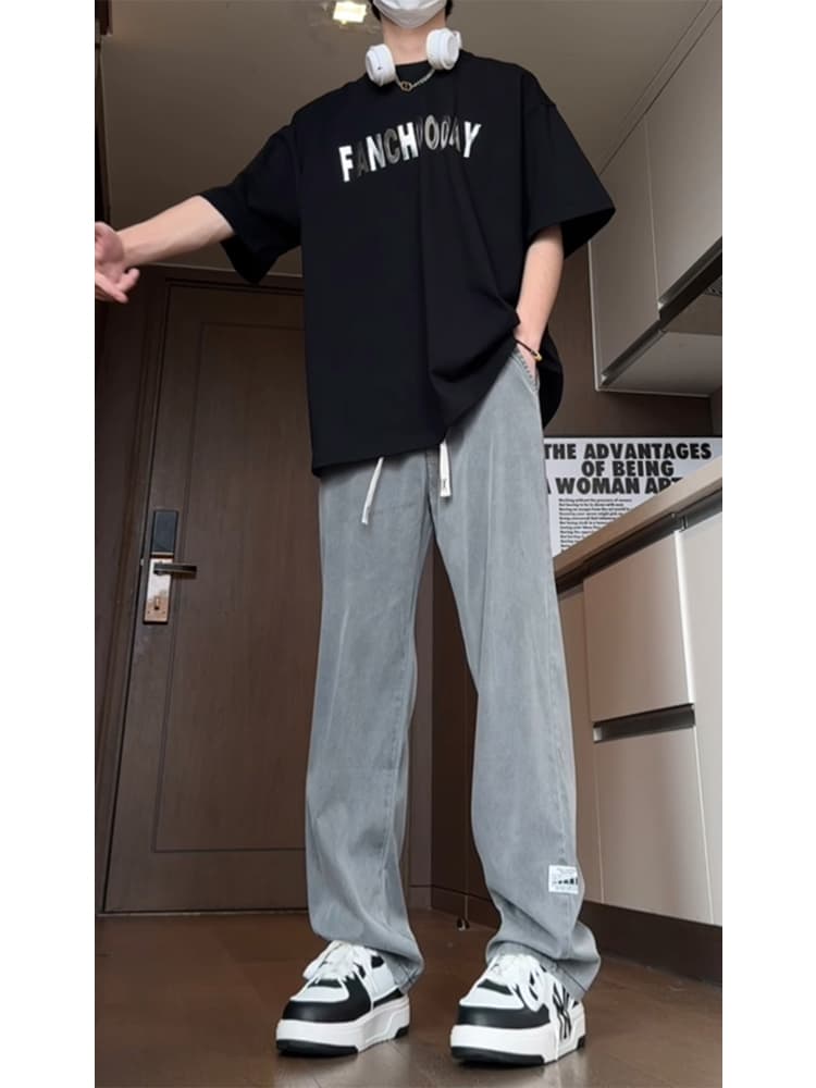 グレー パンツ ゆったりストレート リラックスパンツ