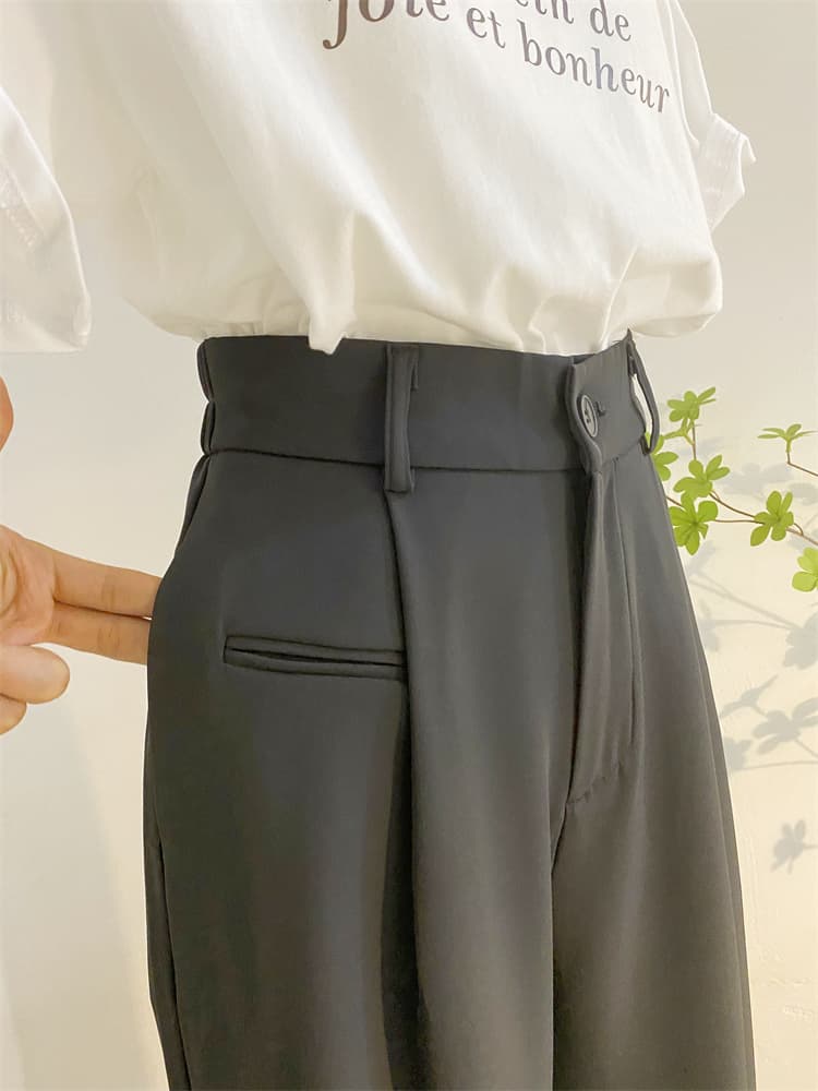 グレー パンツ 上品プリーツワイドスラックス