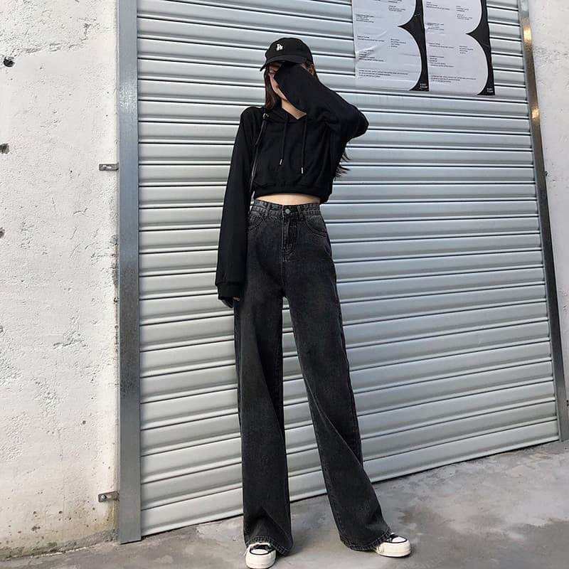 グレー パンツ デニムワイドルーズパンツ