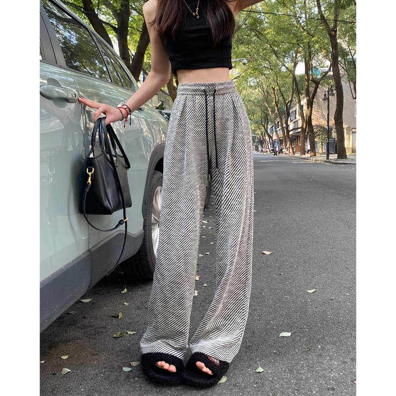 ストライプパンツ ストライプ柄ワイドスラックス