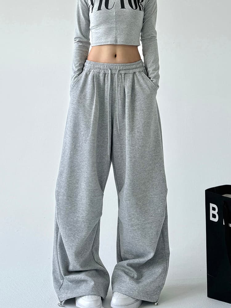 グレー パンツ ゆったりリラックスワイドスウェットパンツ