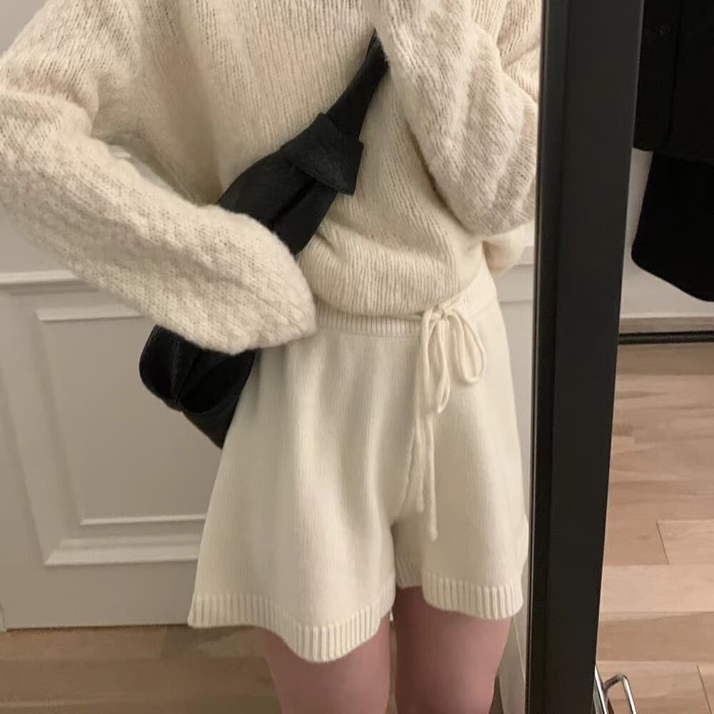 グレー パンツ ふんわりニットショートパンツ