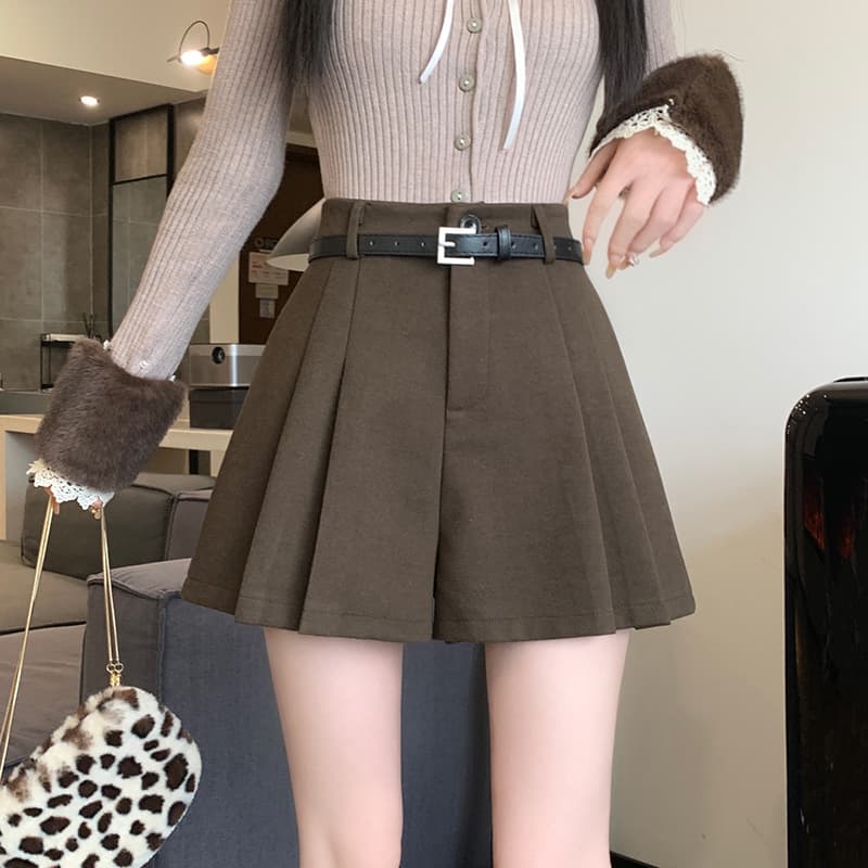 グレー パンツ プリーツミニスカート ファー袖ニット