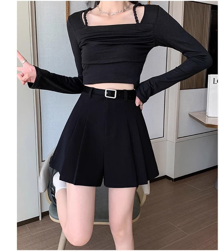 グレー パンツ プリーツ フレアキュロットパンツ