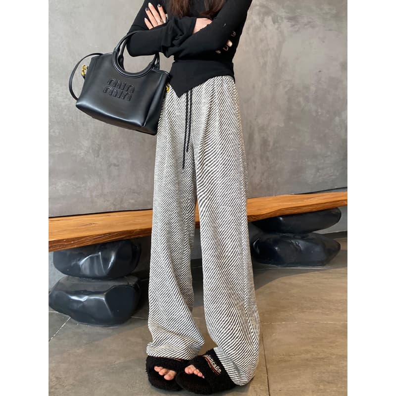 ストライプパンツ ストライプ柄ワイドスラックス