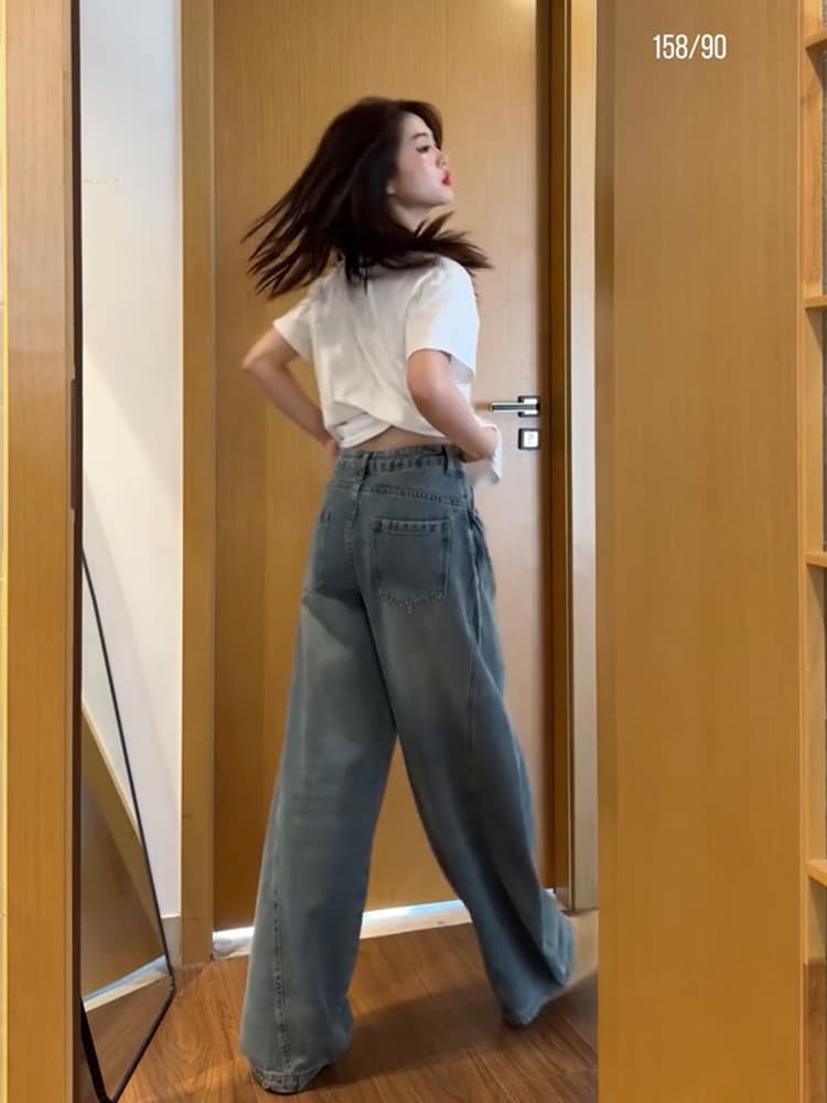 グレー パンツ ゆったりシルエット デニムパンツ