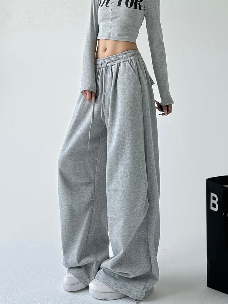 グレー パンツ ゆったりリラックスワイドスウェットパンツ