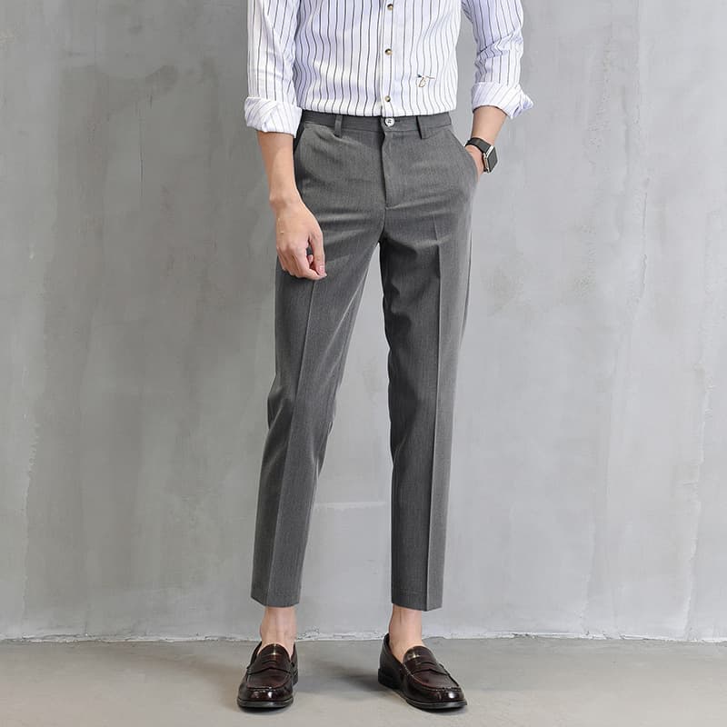 グレー パンツ シンプル テーパード スラックス
