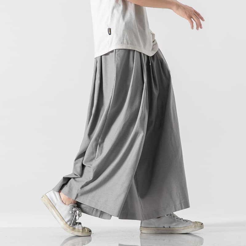 グレー パンツ やわらか素材のゆったりもんぺパンツ