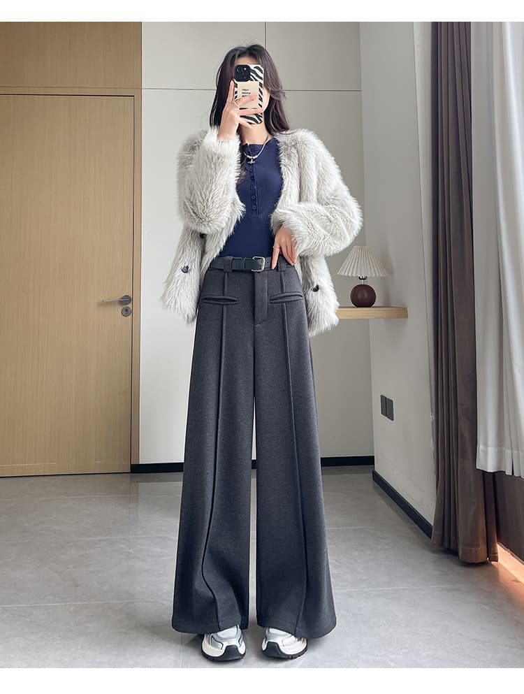 グレー パンツ タック入り ワイドパンツ