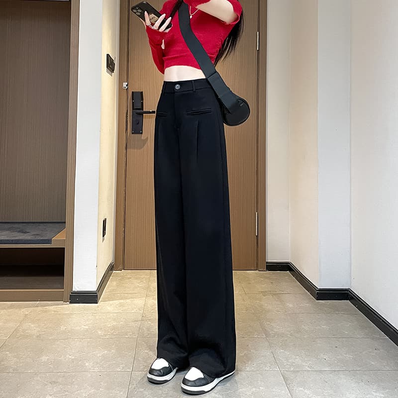グレー パンツ リラックス美脚ワイドパンツ