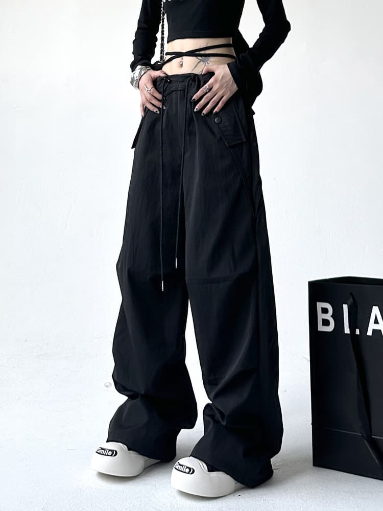 グレー パンツ ストリート系ワイドカーゴ 裾ドロップパンツ