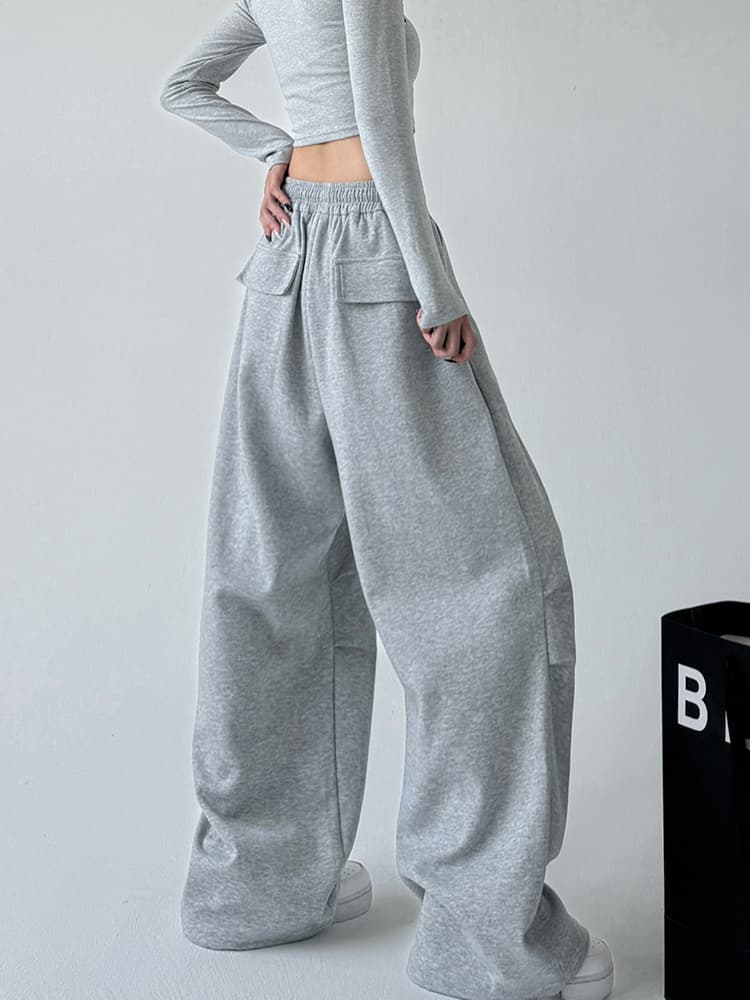 グレー パンツ ゆったりリラックスワイドスウェットパンツ