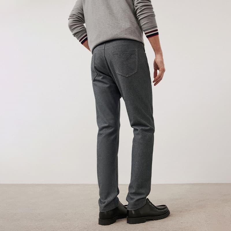 グレー パンツ テーパードパンツ 上質ウール風スラックス