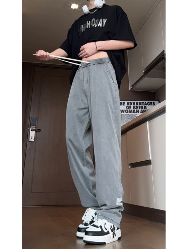グレー パンツ ゆったりストレート リラックスパンツ