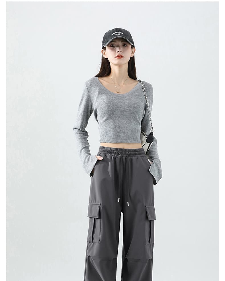 グレー パンツ ゆったりカーゴワイドパンツ