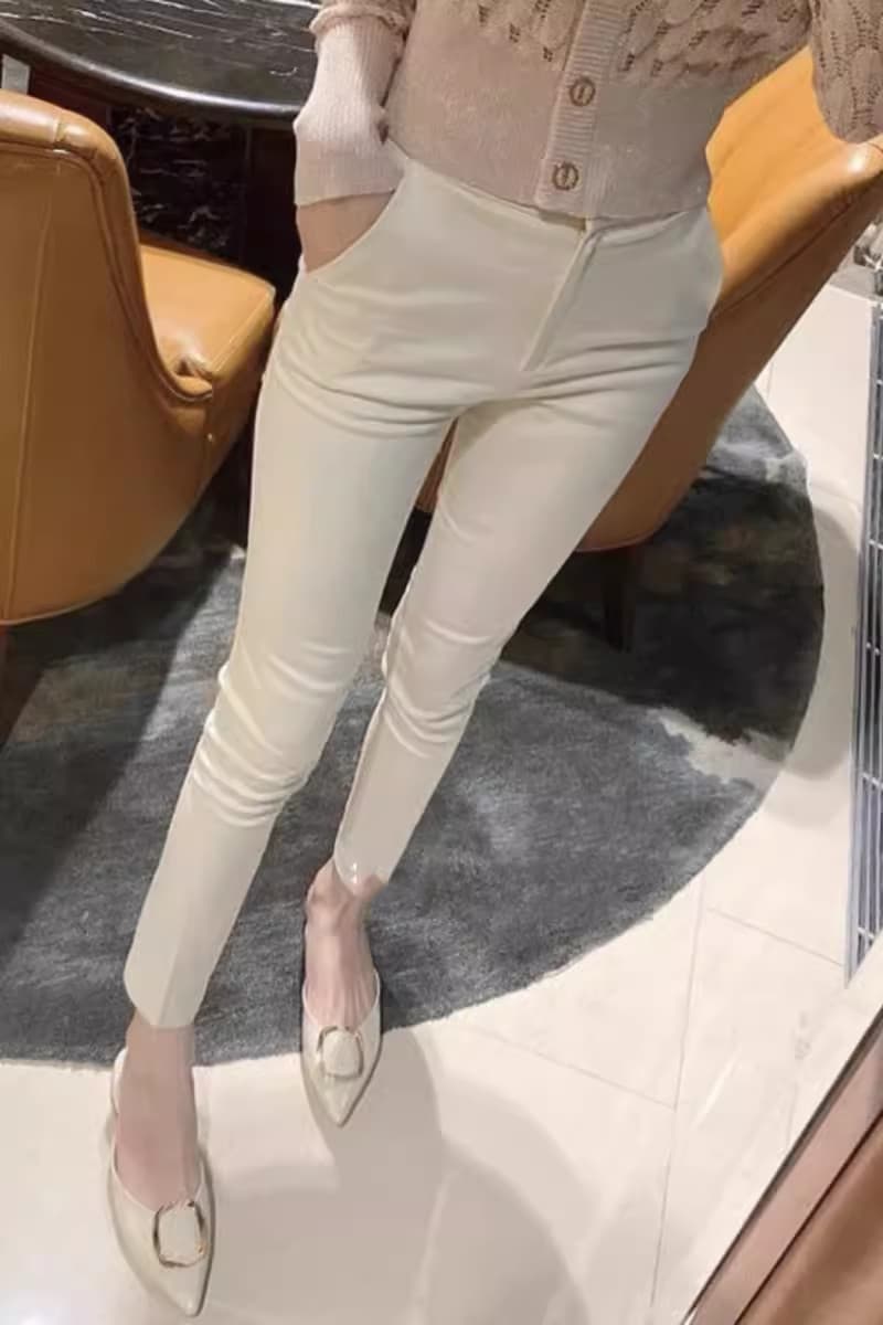 グレー パンツ 美シルエット ハイウエストパンツ