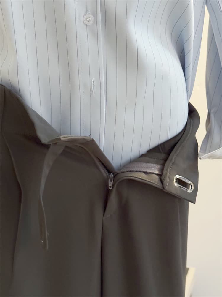 グレー パンツ ハイウエストプリーツワイドパンツ