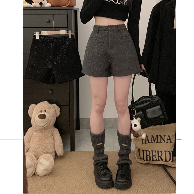 グレー パンツ きらめきウール ショートパンツ