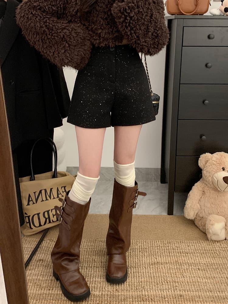 グレー パンツ きらめきウール ショートパンツ