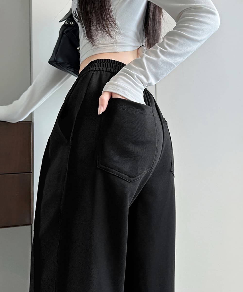 グレー パンツ グレー ワイドスウェットパンツ ドローコード付き