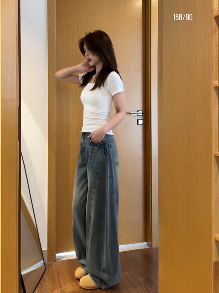 グレー パンツ ゆったりシルエット デニムパンツ