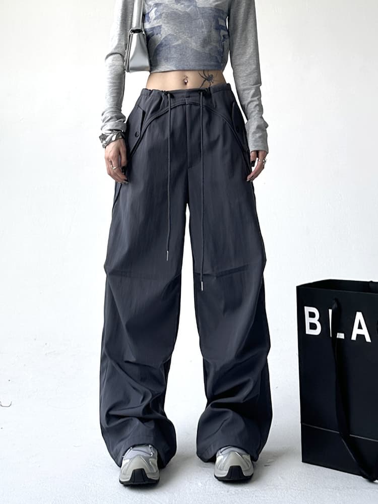 グレー パンツ ストリート系ワイドカーゴ 裾ドロップパンツ