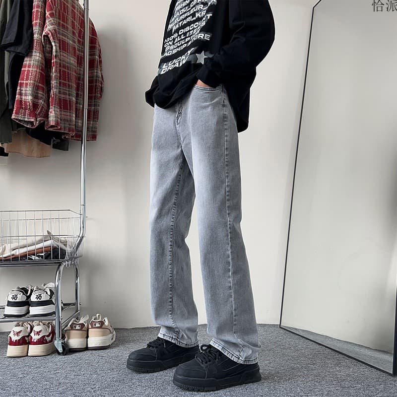 グレー パンツ ゆったりストレートデニムパンツ