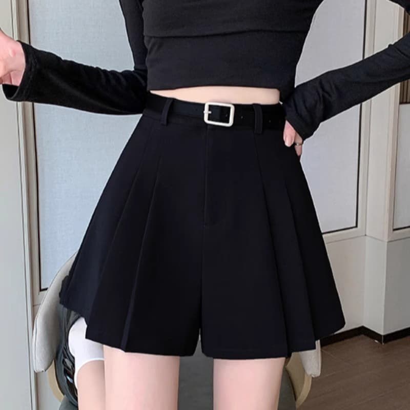 グレー パンツ プリーツ フレアキュロットパンツ