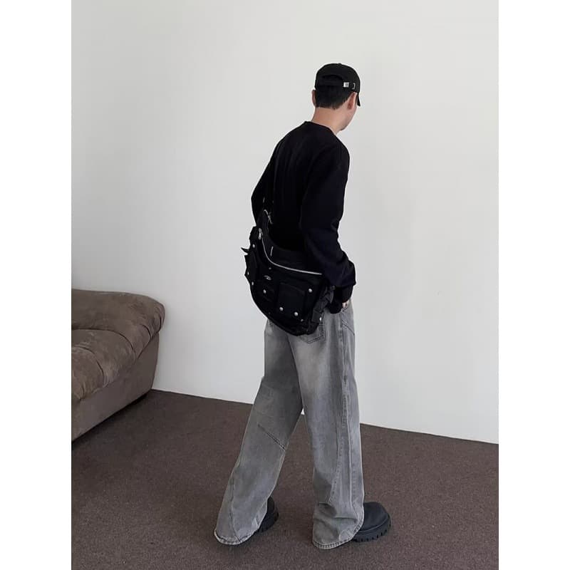 グレー パンツ ゆったりシルエット 再構築デニム
