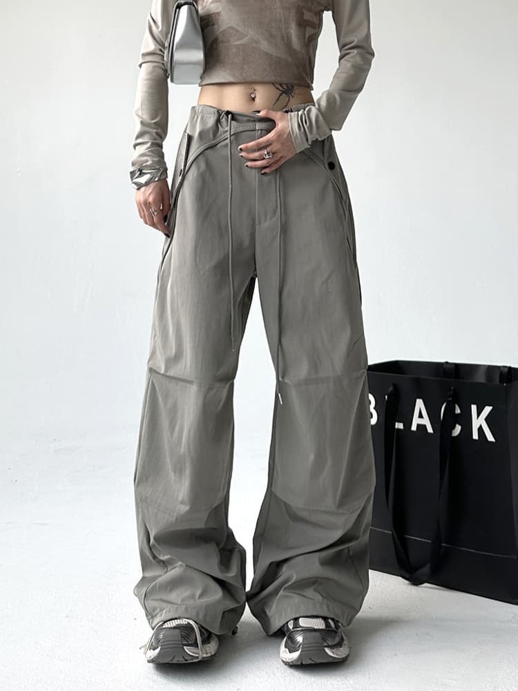 グレー パンツ ストリート系ワイドカーゴ 裾ドロップパンツ