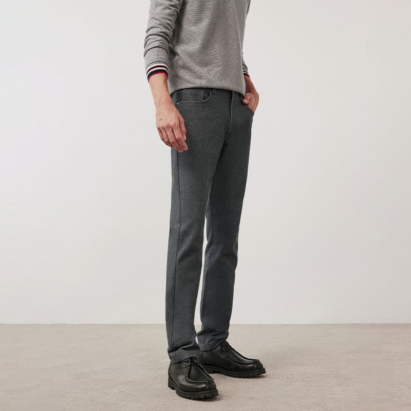 グレー パンツ テーパードパンツ 上質ウール風スラックス