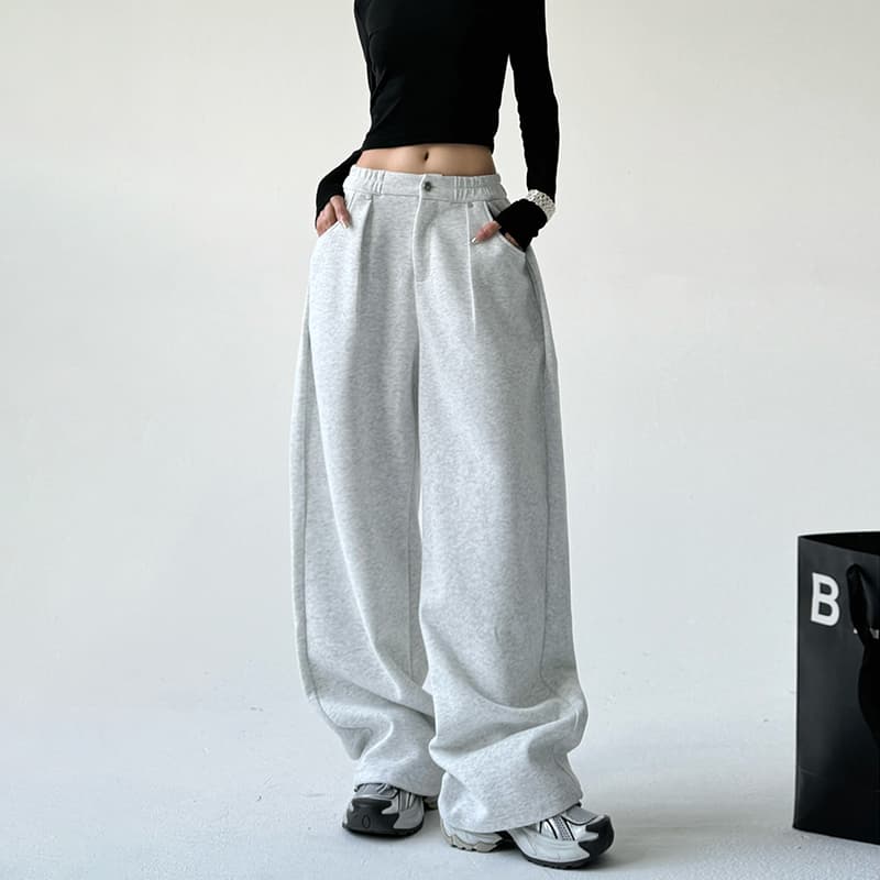 グレー パンツ ゆったりオーバーサイズワイドタックパンツ