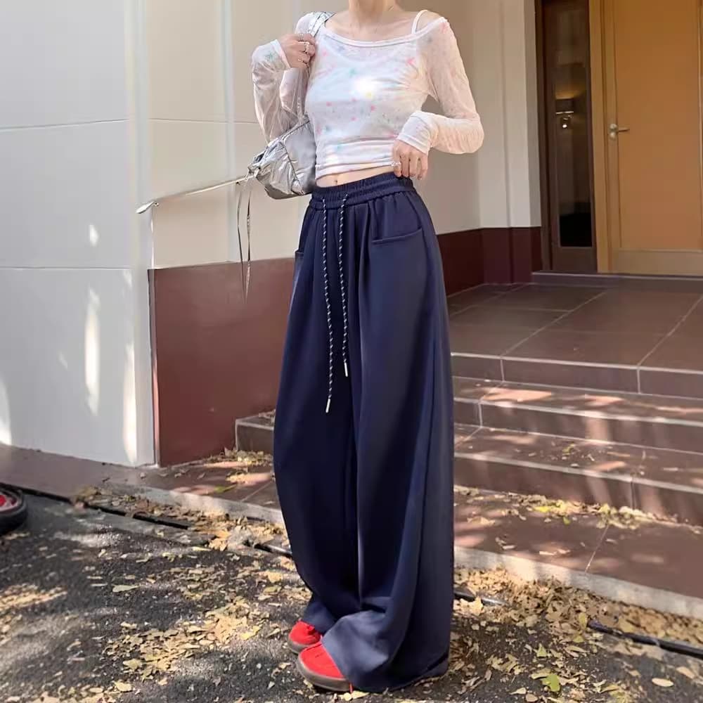 グレー パンツ スポーティーリラックス ワイドパンツ