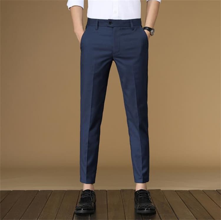 グレー パンツ グレー九分丈スラックス ビジネス春夏用スリムパンツ