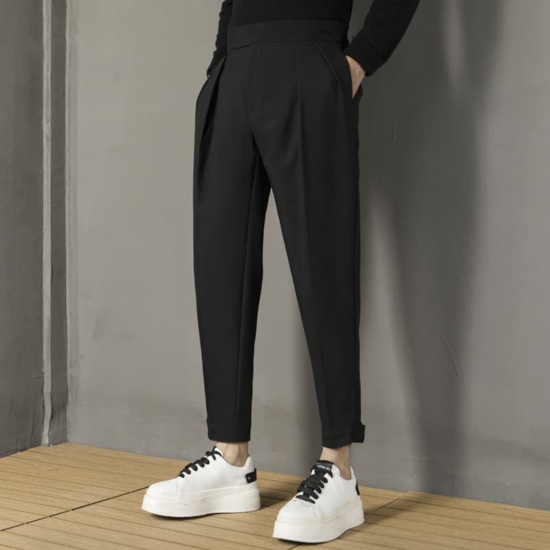 グレー パンツ テーパードシルエット ハイウエスト スラックス