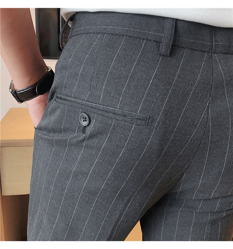 グレー パンツ ビジネスライン ストライプ スラックス