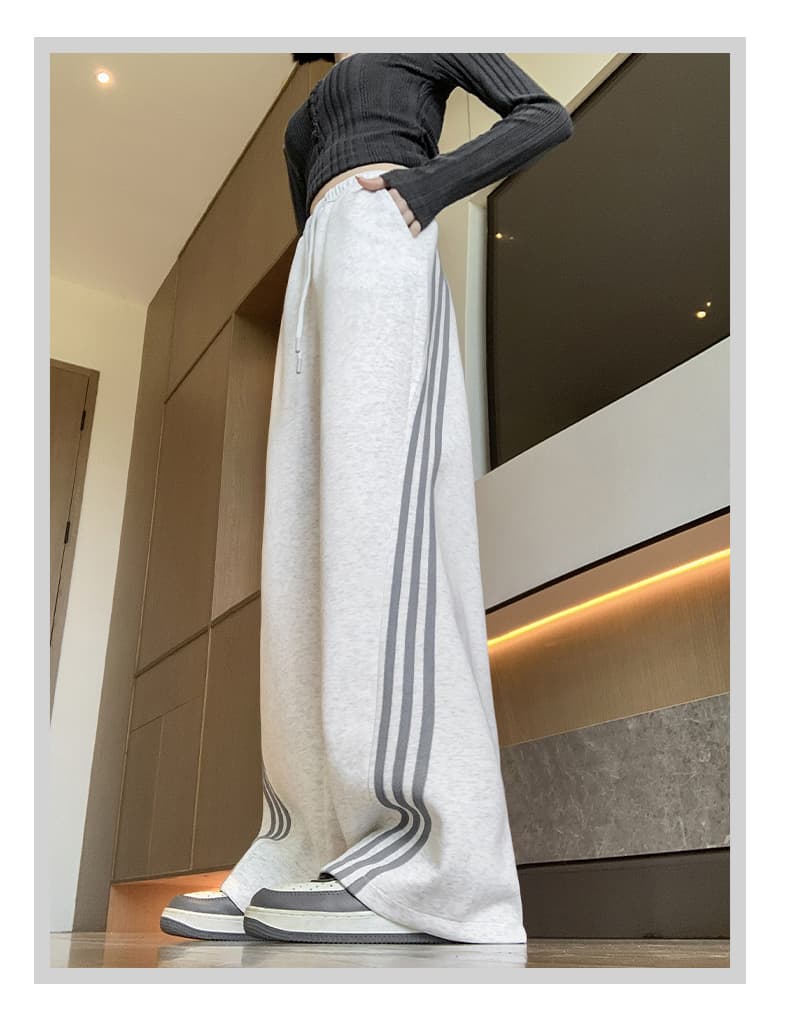 グレー パンツ 縦ライン入りワイドスラックス