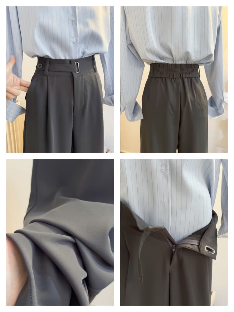 グレー パンツ ハイウエストプリーツワイドパンツ