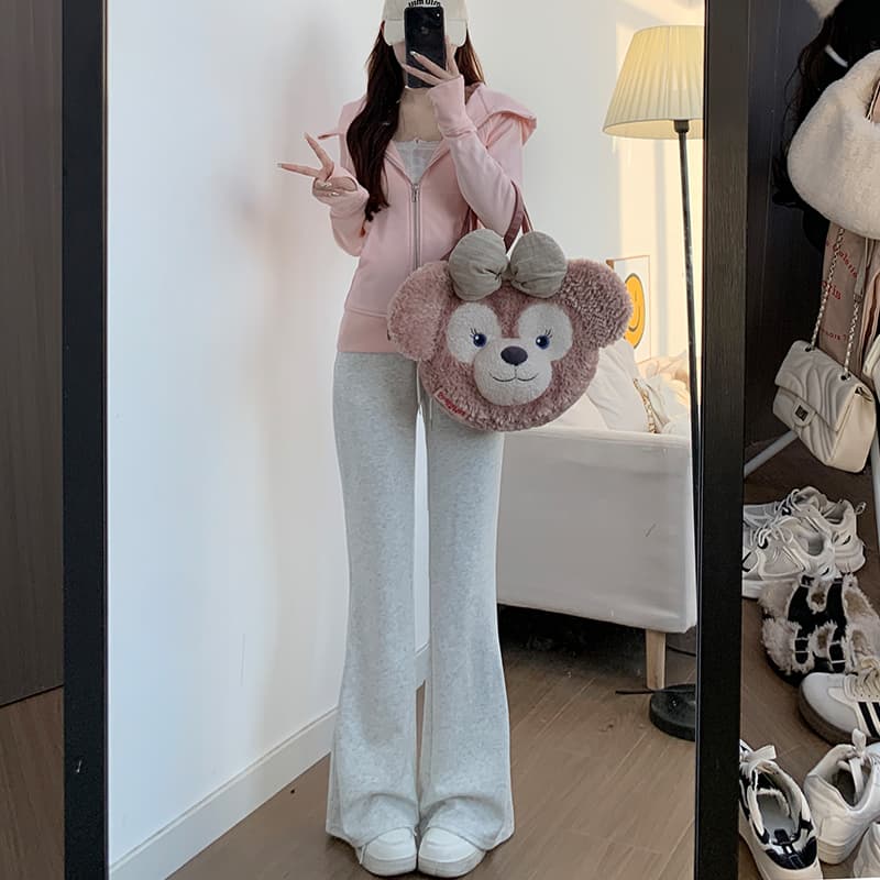 グレー パンツ シンプル美脚ストレートパンツ