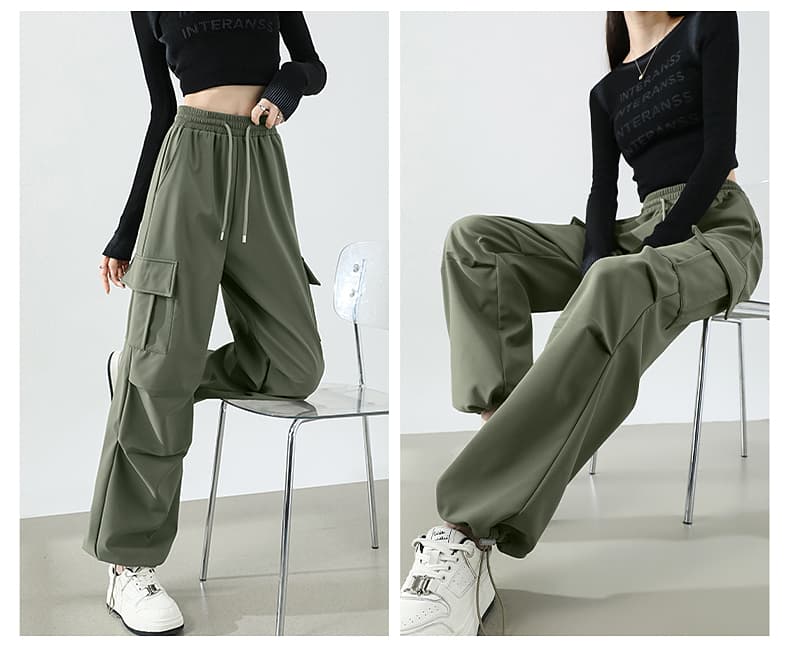 グレー パンツ ゆったりカーゴワイドパンツ