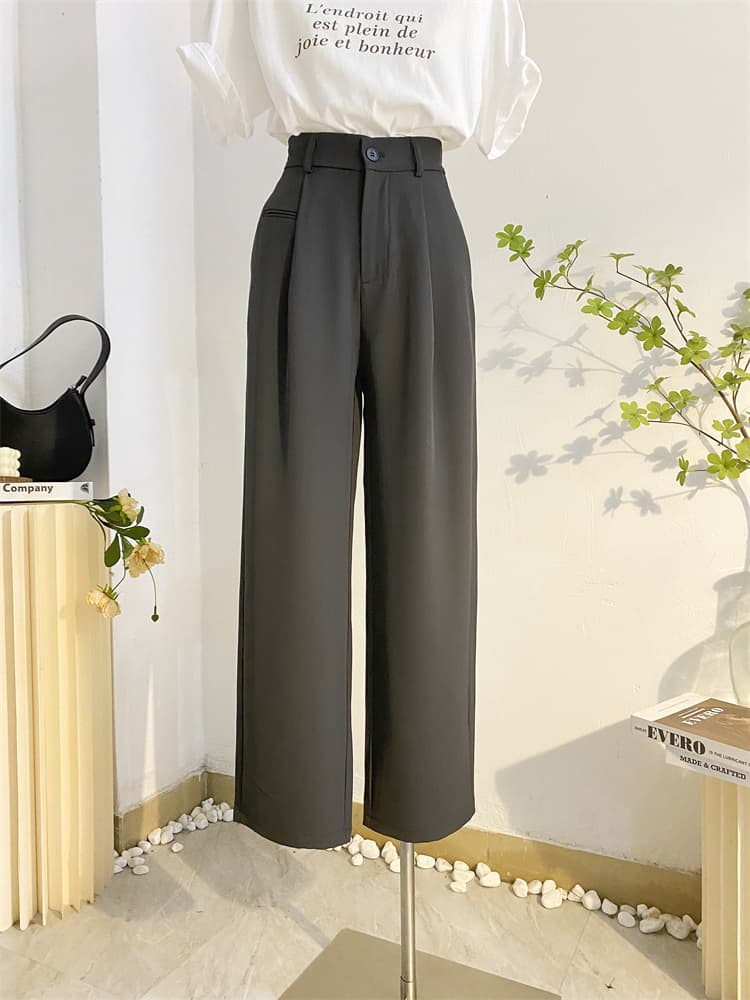 グレー パンツ 上品プリーツワイドスラックス