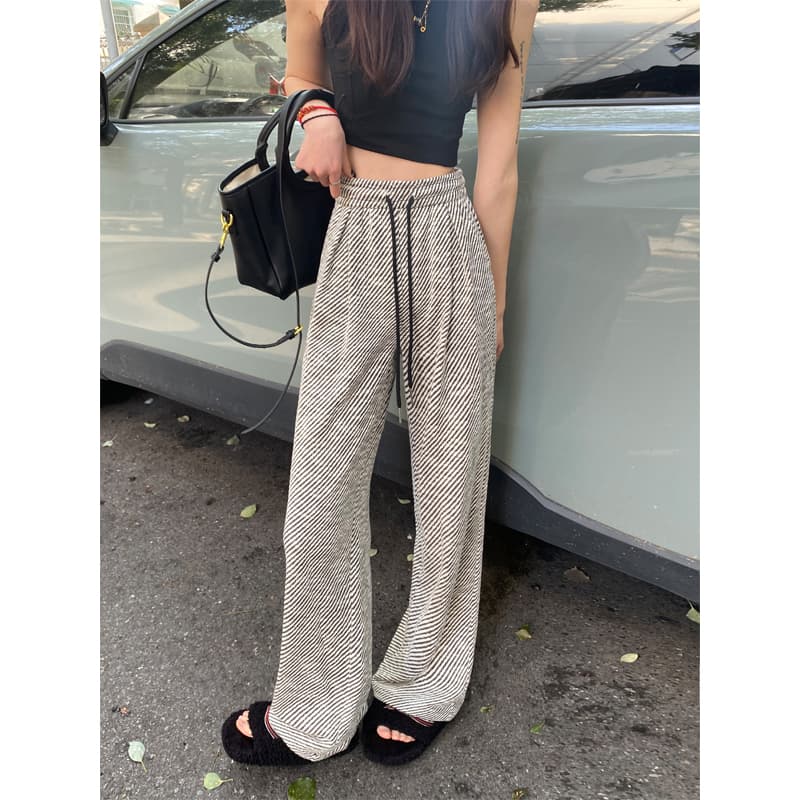 ストライプパンツ ストライプ柄ワイドスラックス