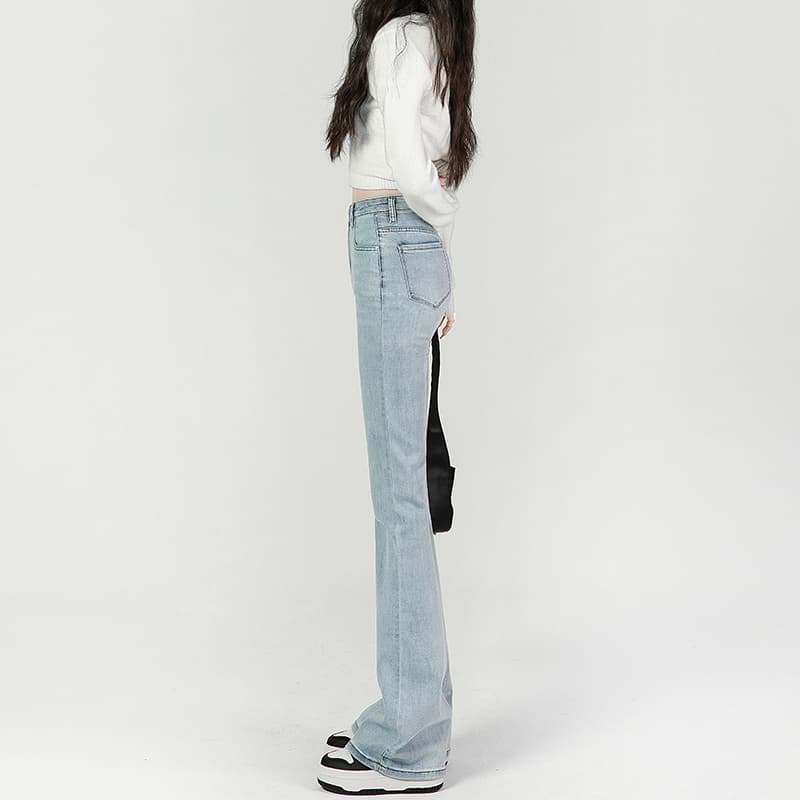 ハイウエストパンツ ゆったりフレアデニムパンツ