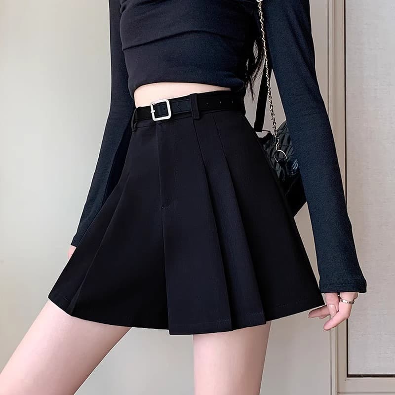 グレー パンツ プリーツ フレアキュロットパンツ