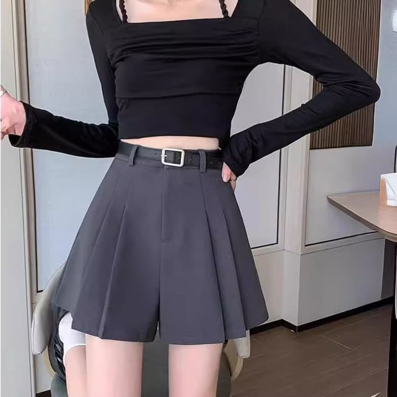 グレー パンツ プリーツ フレアキュロットパンツ