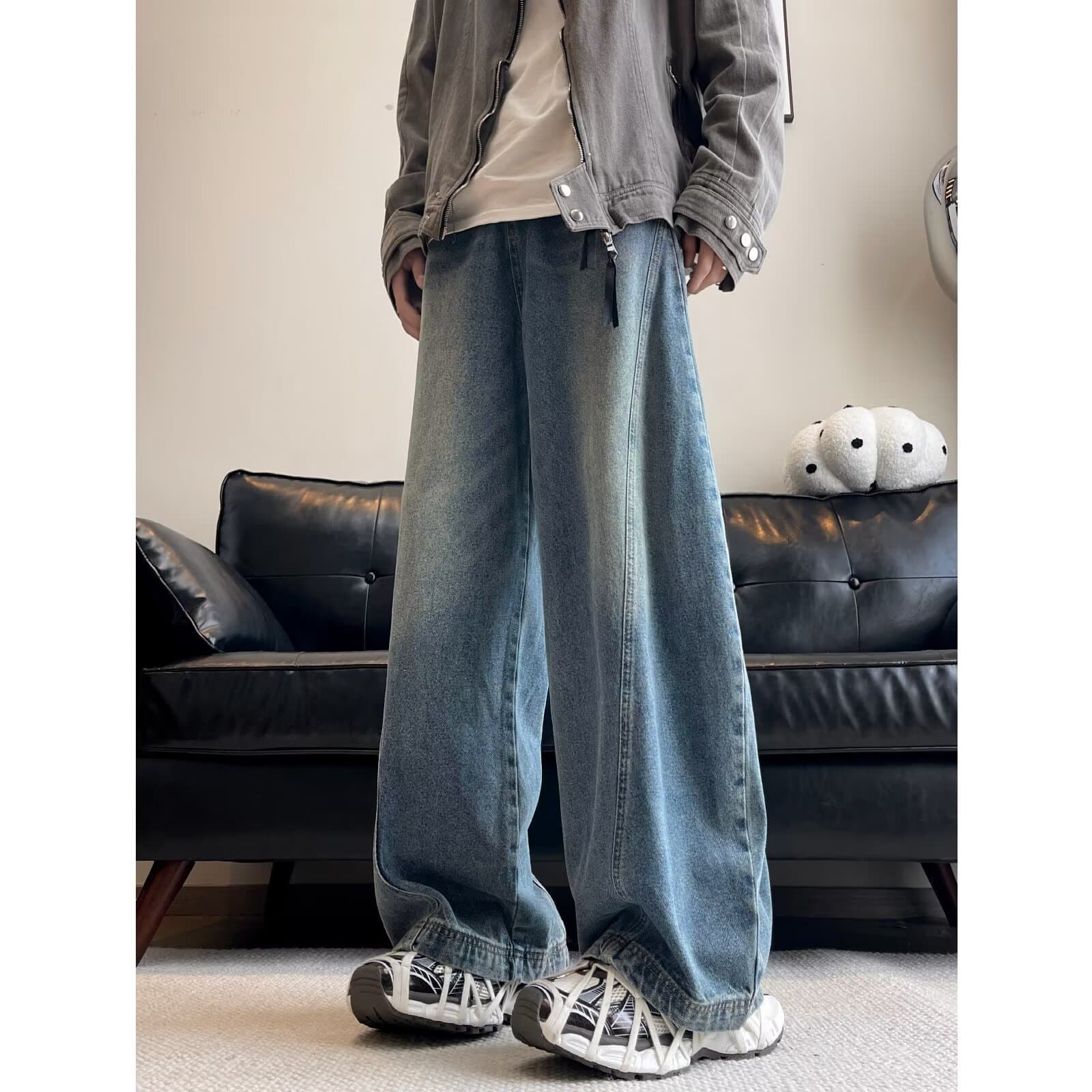 グレー パンツ ゆったりワイドバギーデニム