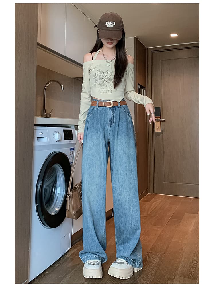 グレー パンツ ハイウエストデニムワイドパンツ