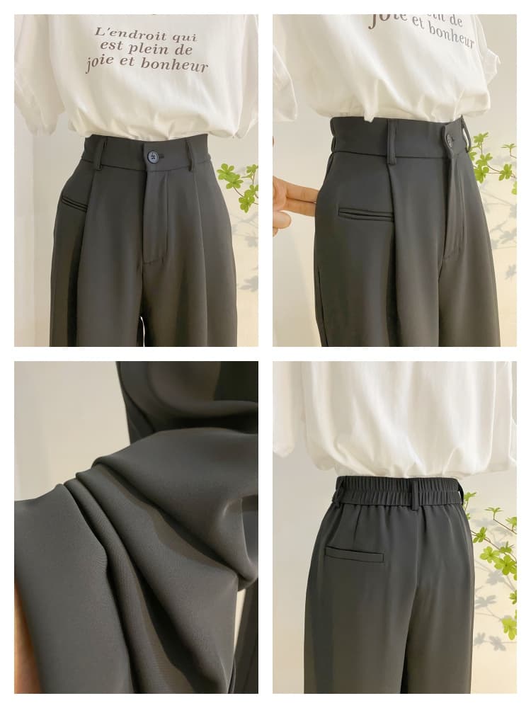 グレー パンツ 上品プリーツワイドスラックス