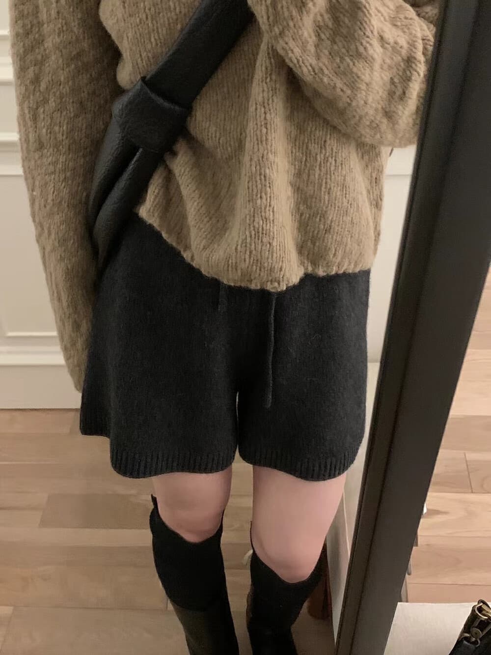 グレー パンツ ふんわりニットショートパンツ